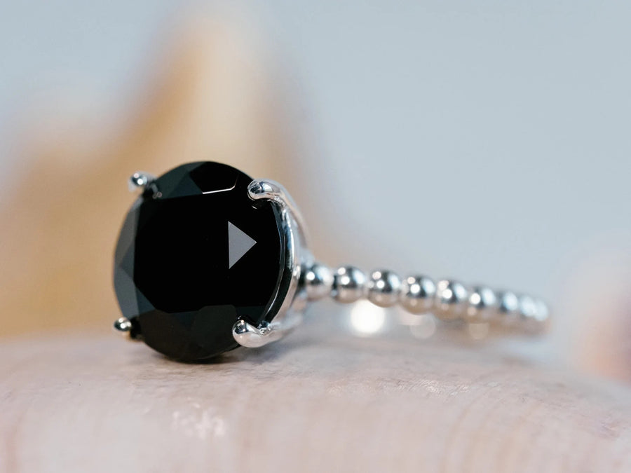 14k Large Black Spinel Solitaire Ring