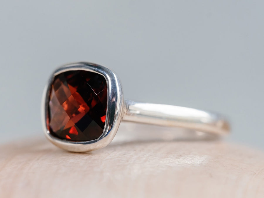 14k Cushion Cut Natural Garnet Bezel Ring