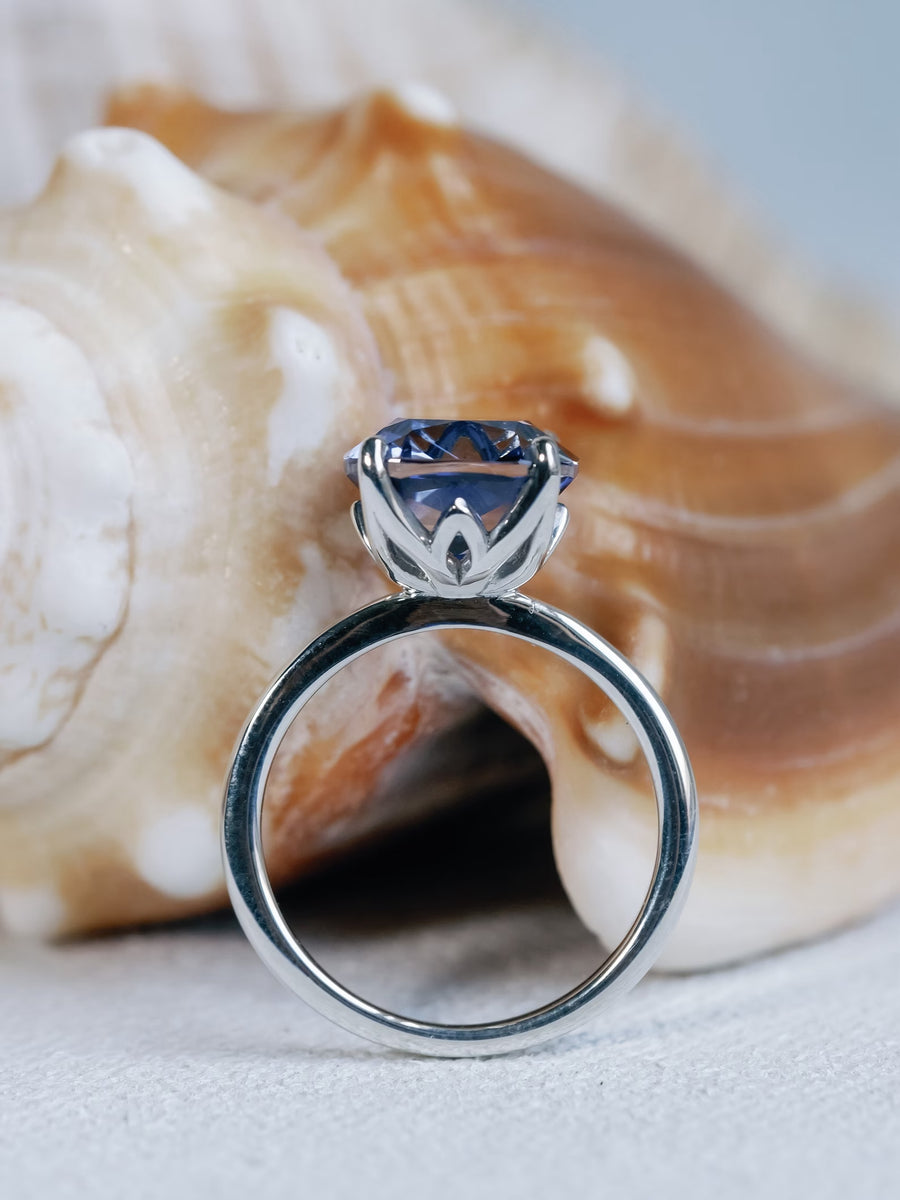 14k Cornflower Cushion Cut Lab Created Blue Sapphire Ring