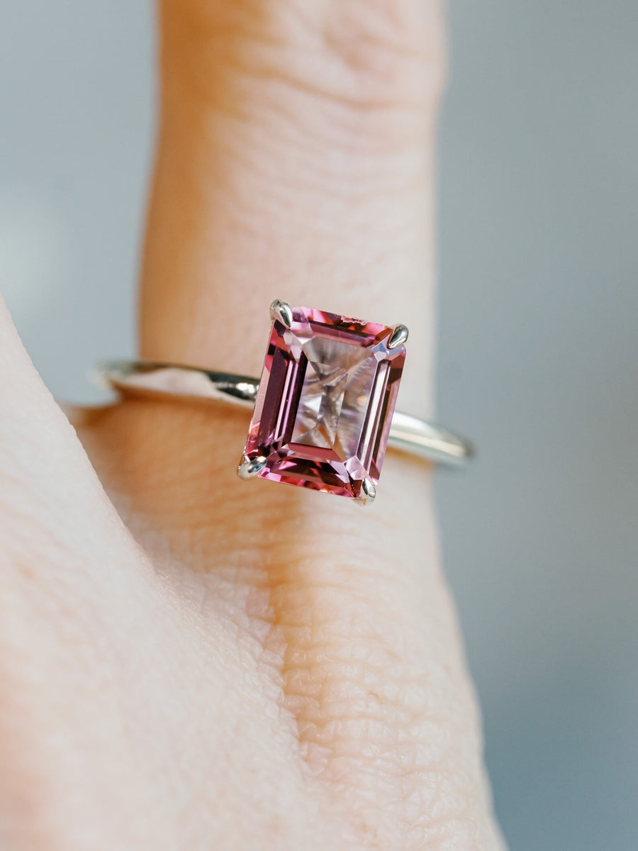 Emerald Cut 14k Pink Natural Topaz Solitaire 2.00ct Ring