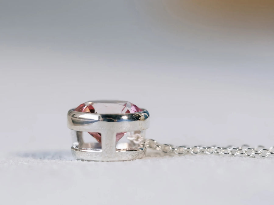 2.00ct Round Natural Pink Topaz Bezel Pendant Necklace