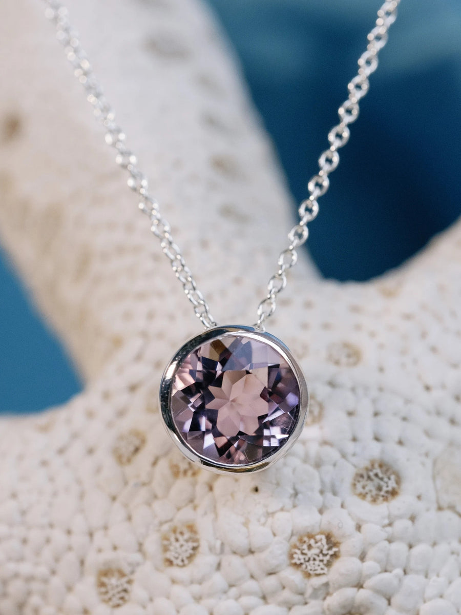 Rose De France Round Natural Amethyst 2.00ct Bezel Necklace