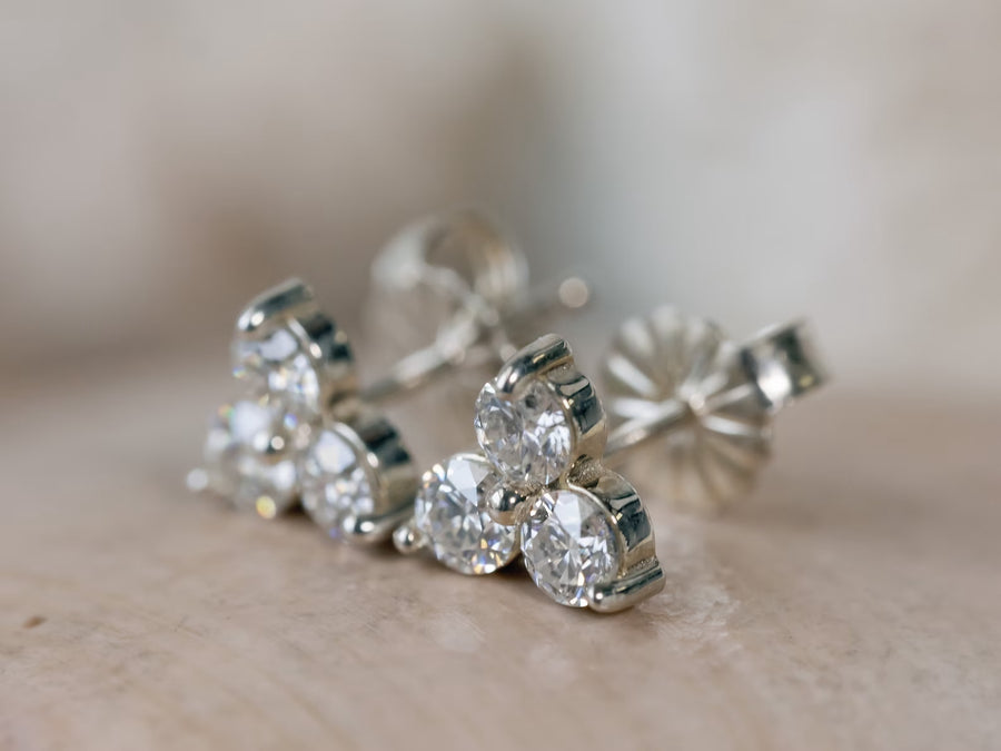 14k Moissanite Three Stone Cluster Stud Earrings