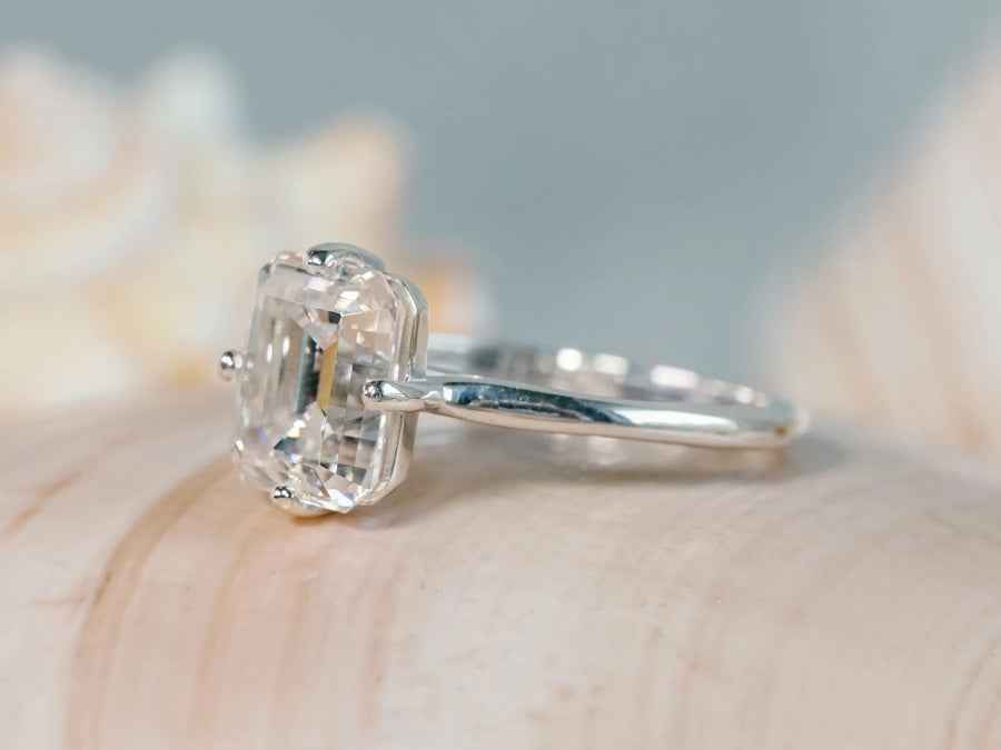 Emerald Cut Moissanite Engagement Ring
