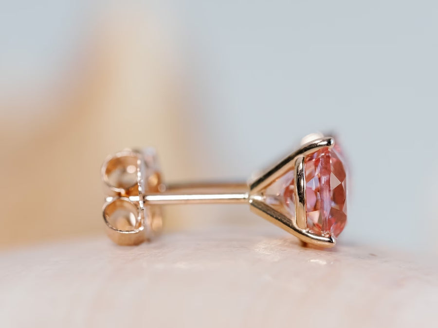 Pink Sapphire Padparadscha Stud Earrings