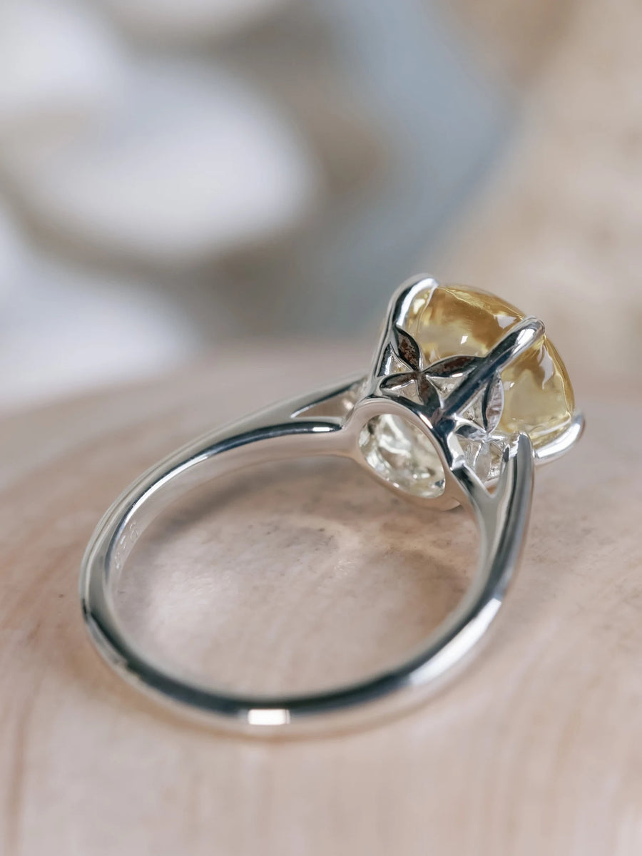 14k Citrine Five Petal Flower Solitaire Gemstone Citrine Ring