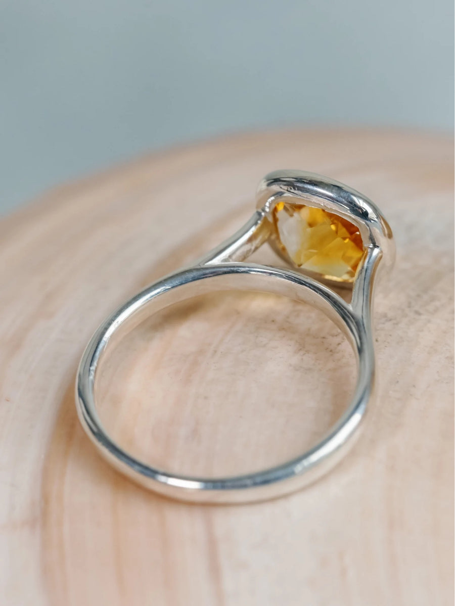 14k Cushion Cut Natural Citrine Bezel Ring