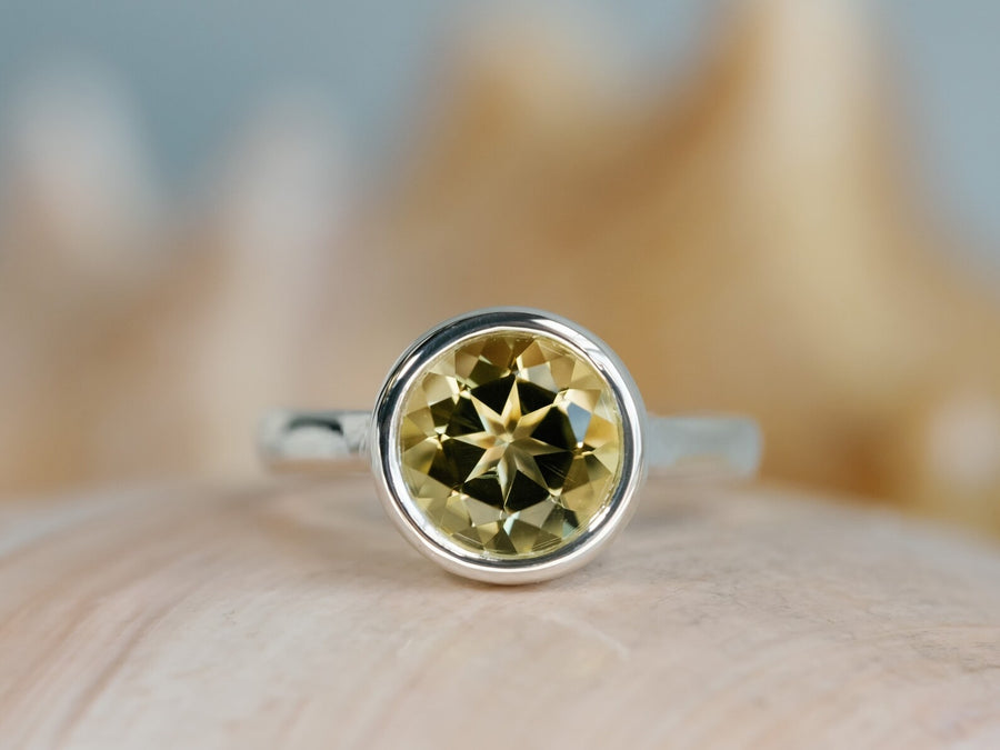 14k Natural Lemon Citrine Round Bezel Ring