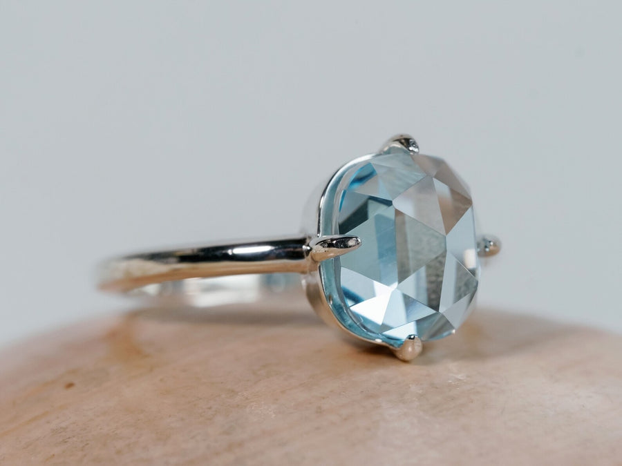 14k Rose Cut Sky Blue Topaz Ring