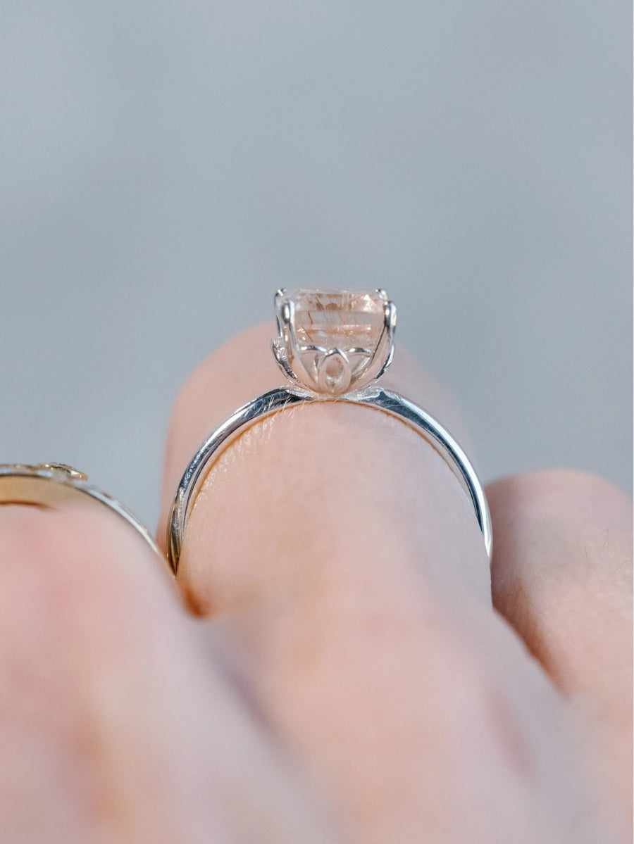 Emerald Cut Copper Rutilated Tourmalinated Quartz Ring