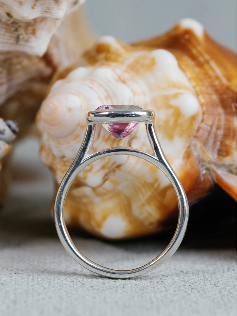 Cushion Cut Pink Topaz Bezel Ring