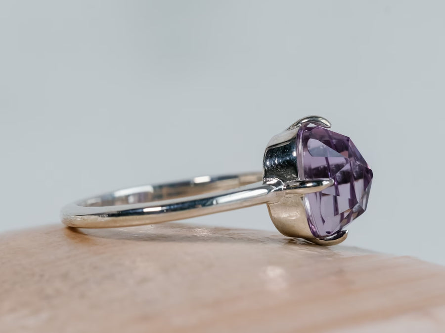 14k Amethyst Antique Rose Cut Rose De France Ring