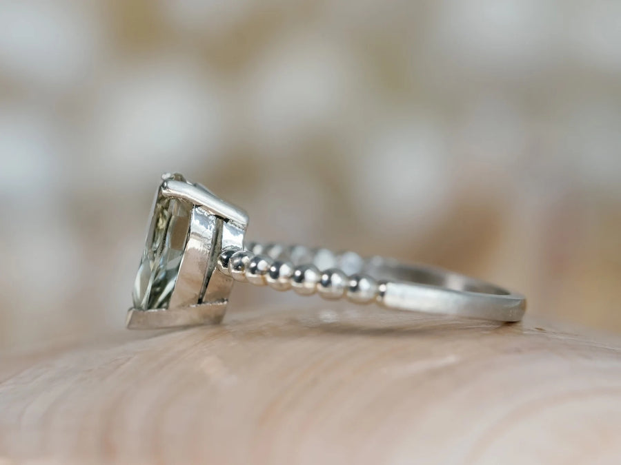 14k Pear Cut Prasiolite Green Amethyst Ring