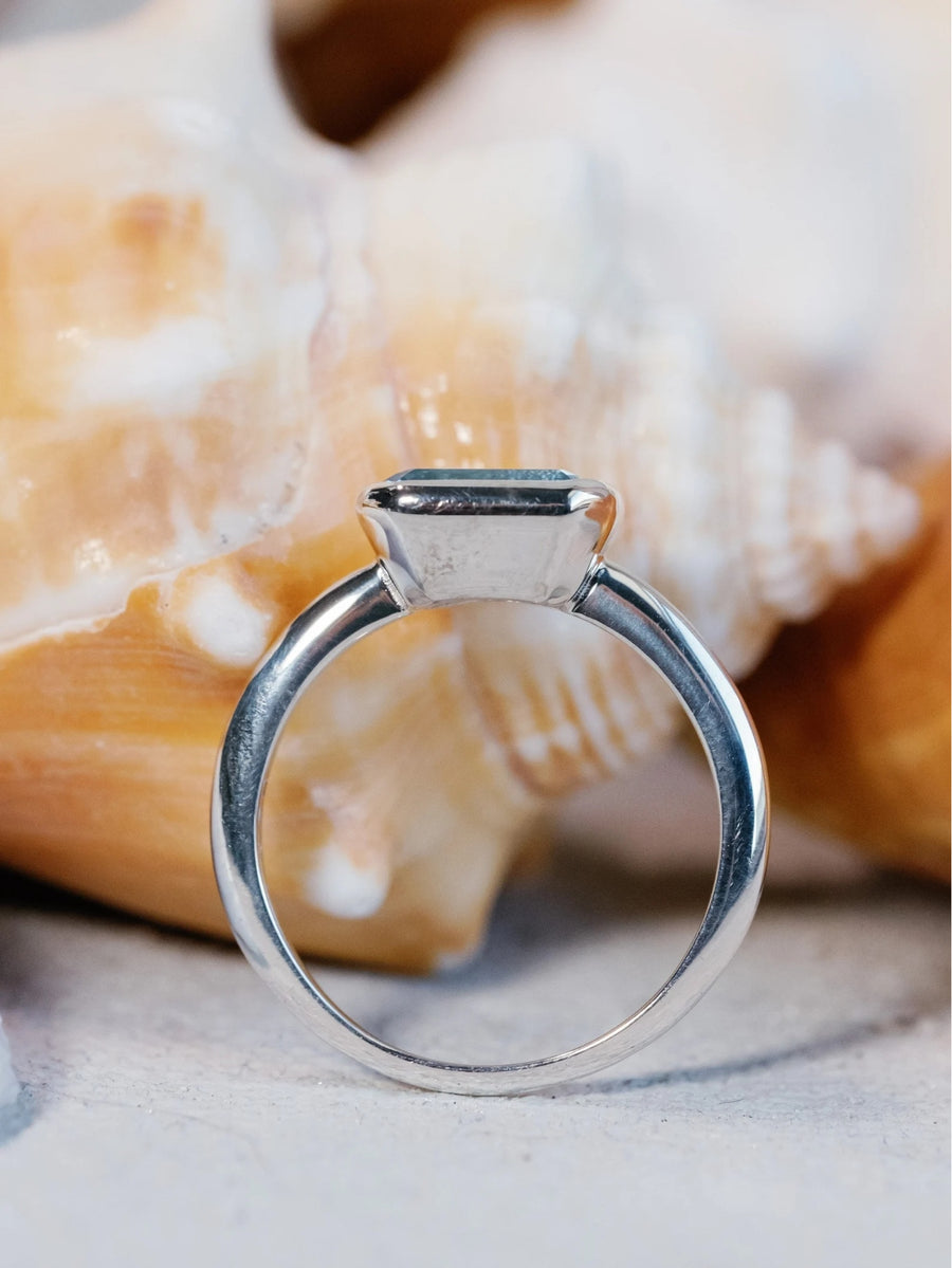 14k Emerald Cut Sky Blue Topaz Ring