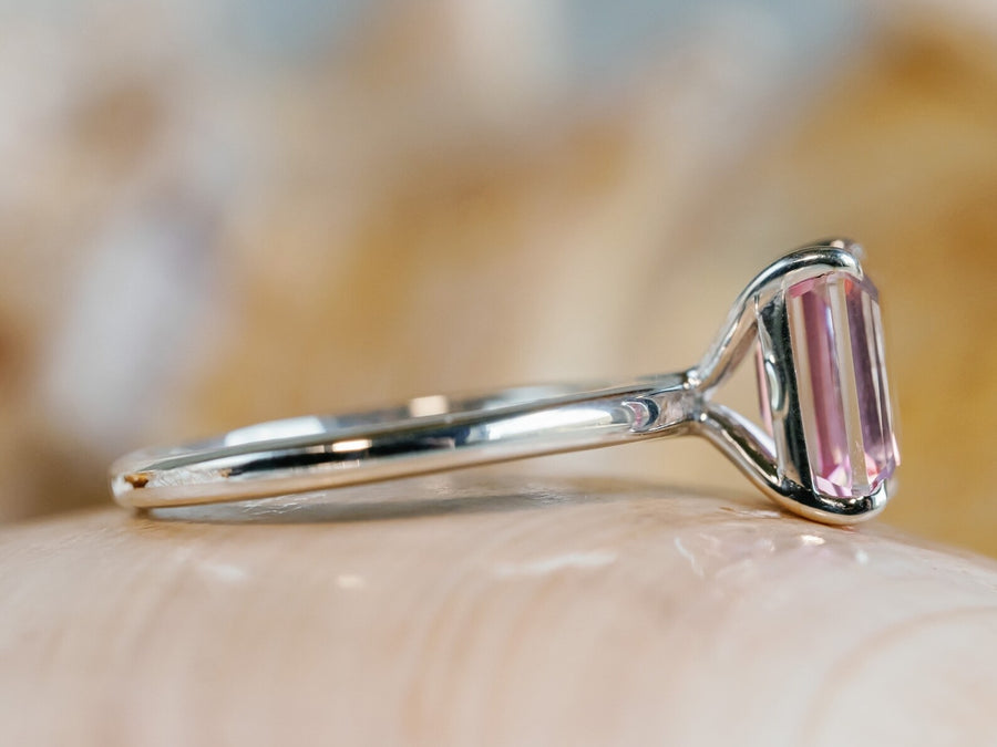 Natural Pink Topaz Emerald Cut Solitaire Ring
