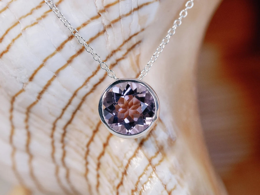 Rose De France Round Natural Amethyst 2.00ct Bezel Necklace