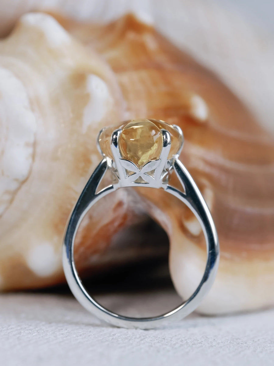 14k Citrine Five Petal Flower Solitaire Gemstone Citrine Ring