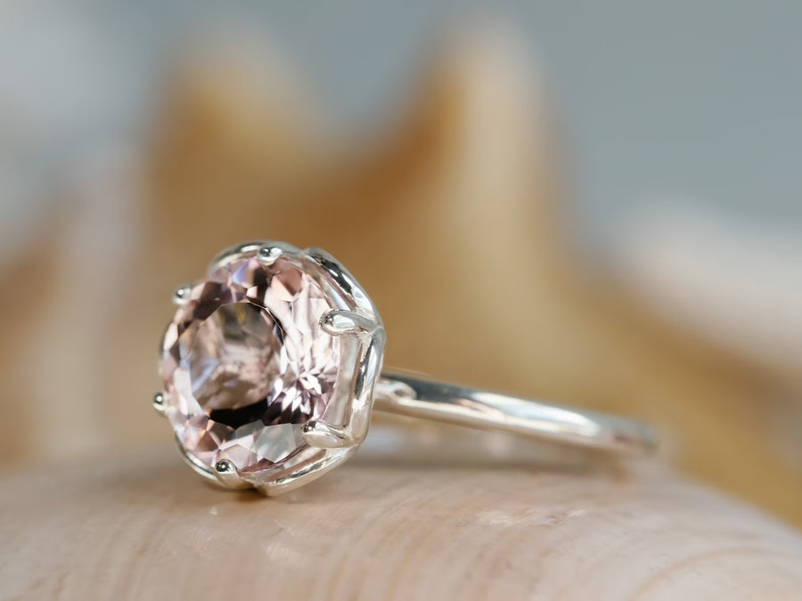 14k Natural Morganite Round Engagement Ring