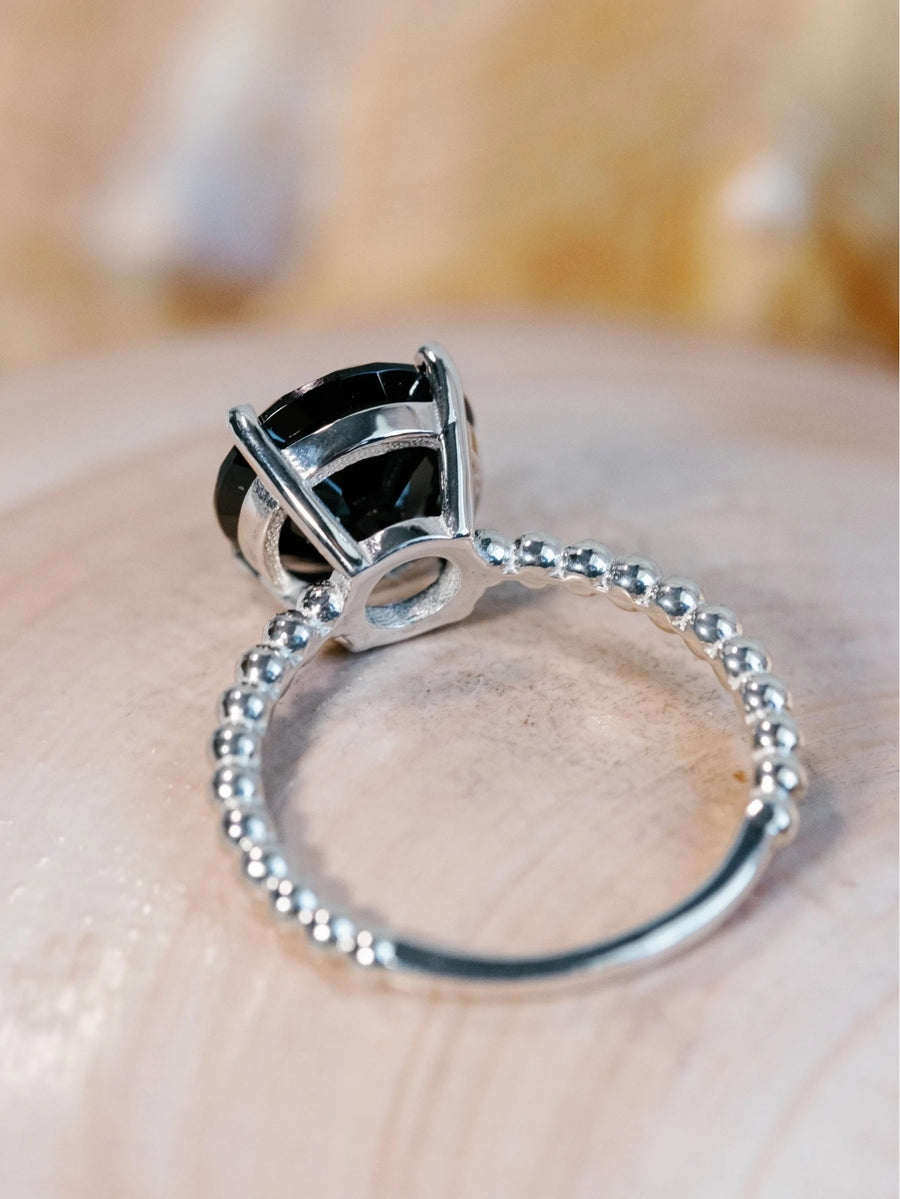 14k Large Black Spinel Solitaire Ring