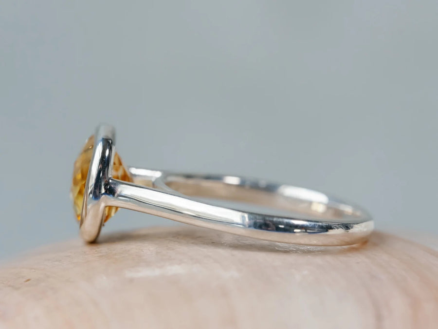 14k Cushion Cut Natural Citrine Bezel Ring