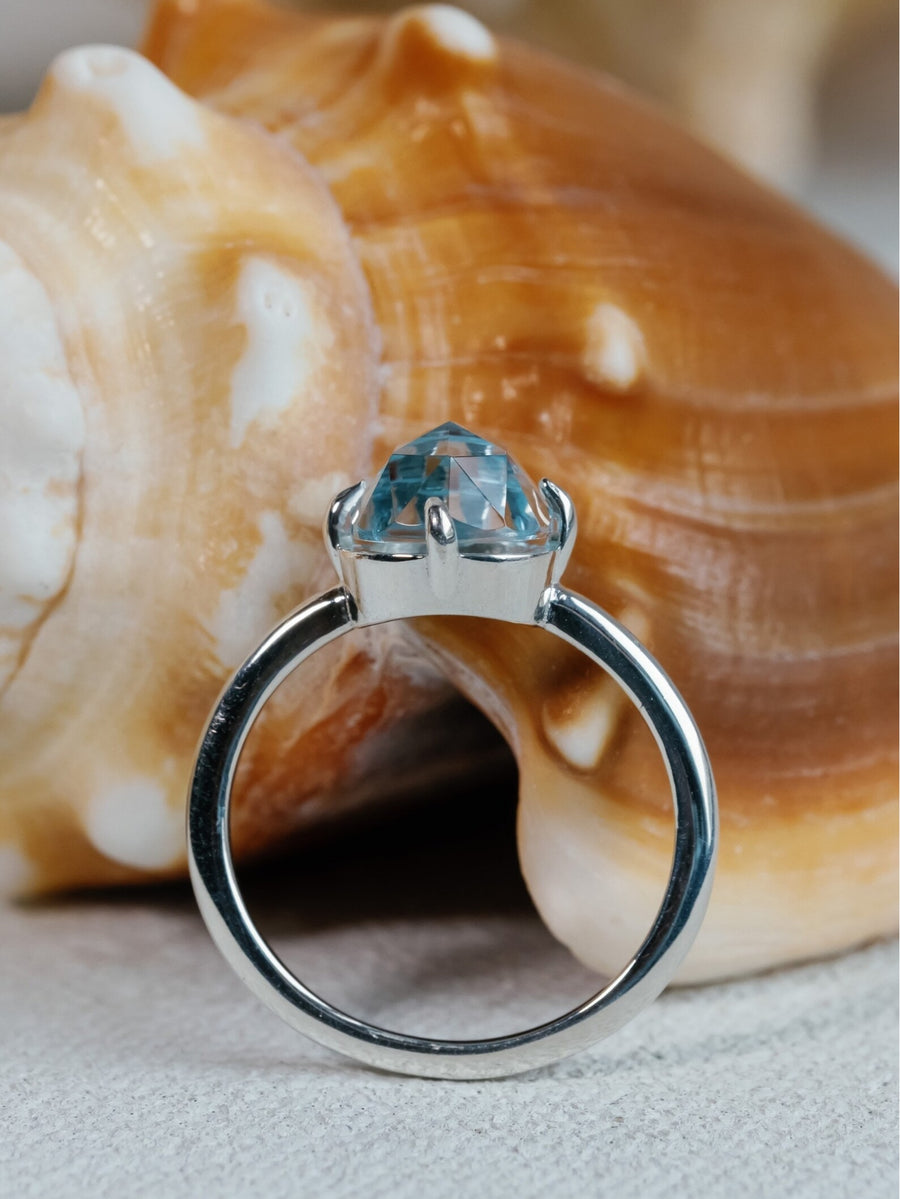 14k Rose Cut Sky Blue Topaz Ring