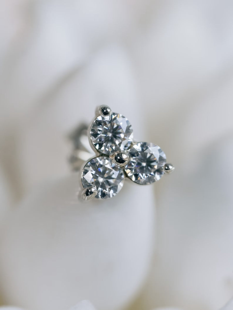 14k Moissanite Three Stone Cluster Stud Earrings