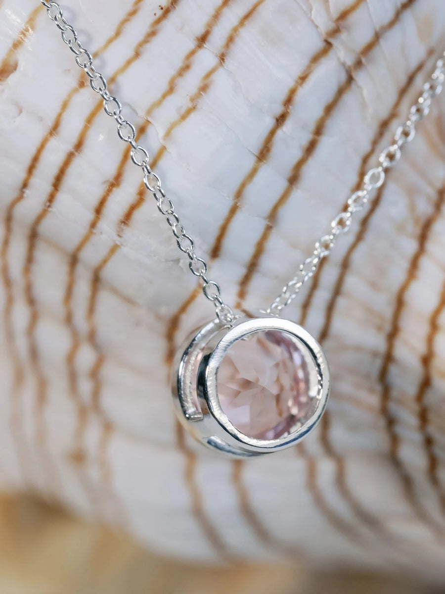 2.00ct Round Natural Pink Topaz Bezel Pendant Necklace