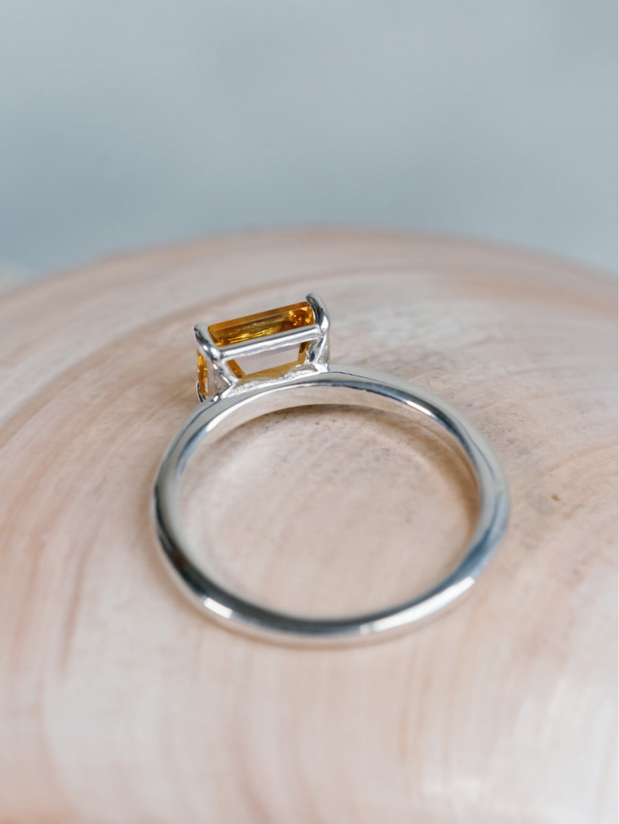 14k Emerald Cut Natural Citrine Ring