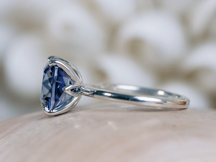 14k Cornflower Cushion Cut Lab Created Blue Sapphire Ring