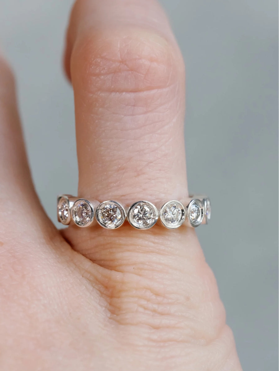 3mm Round Colorless Moissanite Bezel Stackable Band
