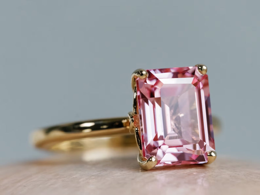 14k Emerald Cut Pink Padparadscha Sapphire Ring