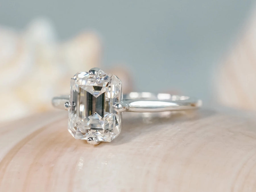 Emerald Cut Moissanite Engagement Ring