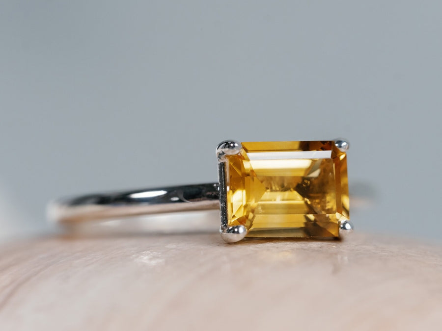 14k Emerald Cut Natural Citrine Ring