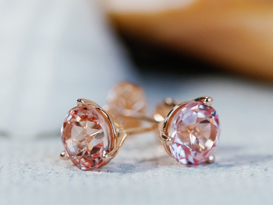 Pink Sapphire Padparadscha Stud Earrings