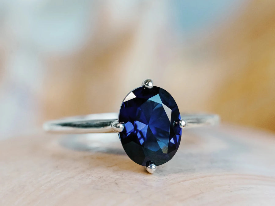 14k Oval Blue Sapphire Ring