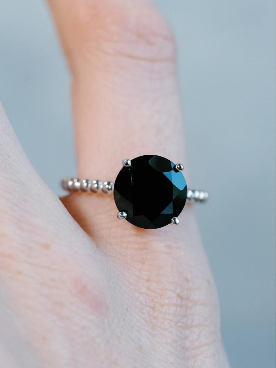 14k Large Black Spinel Solitaire Ring