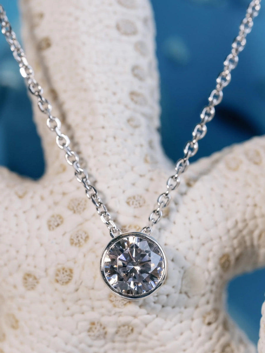 14k Moissanite Bezel Set Solitaire Pendant Necklace