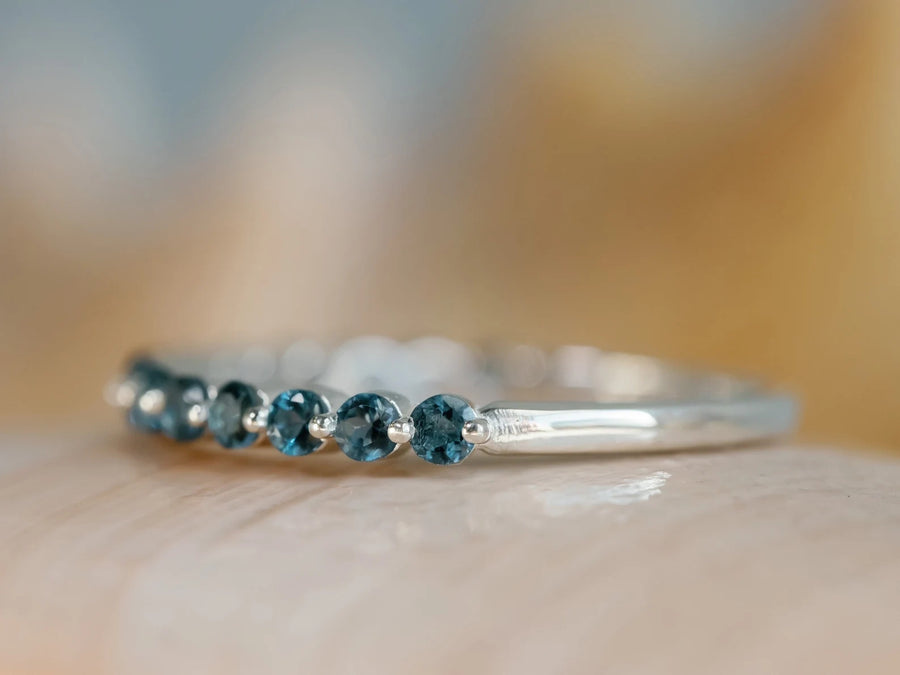 14k Natural London Blue Topaz Wedding Band