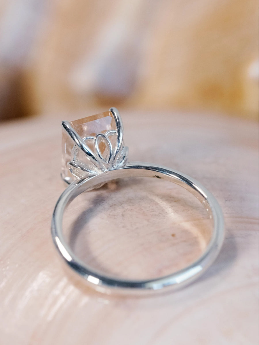 Emerald Cut Copper Rutilated Tourmalinated Quartz Ring