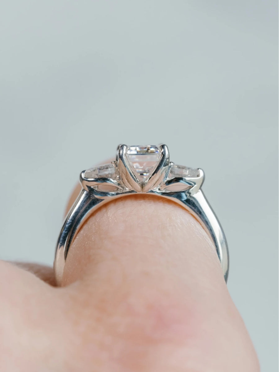 Three Stone Moissanite Engagement Ring