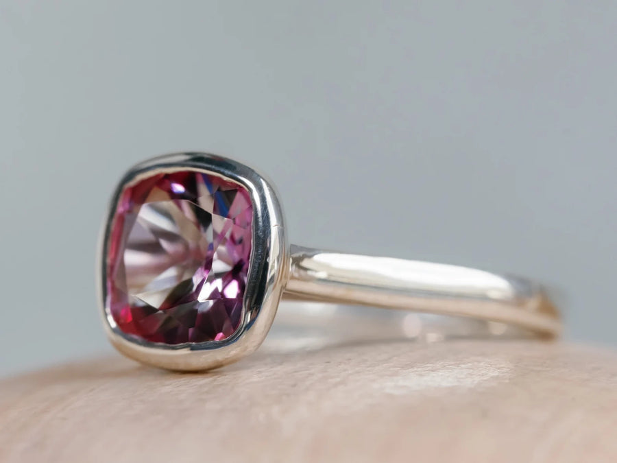 Cushion Cut Pink Topaz Bezel Ring