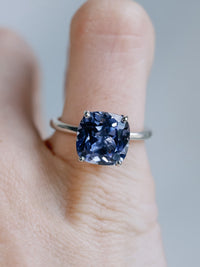 14k Cornflower Blue Sapphire Cushion Cut Ring, Lab Grown