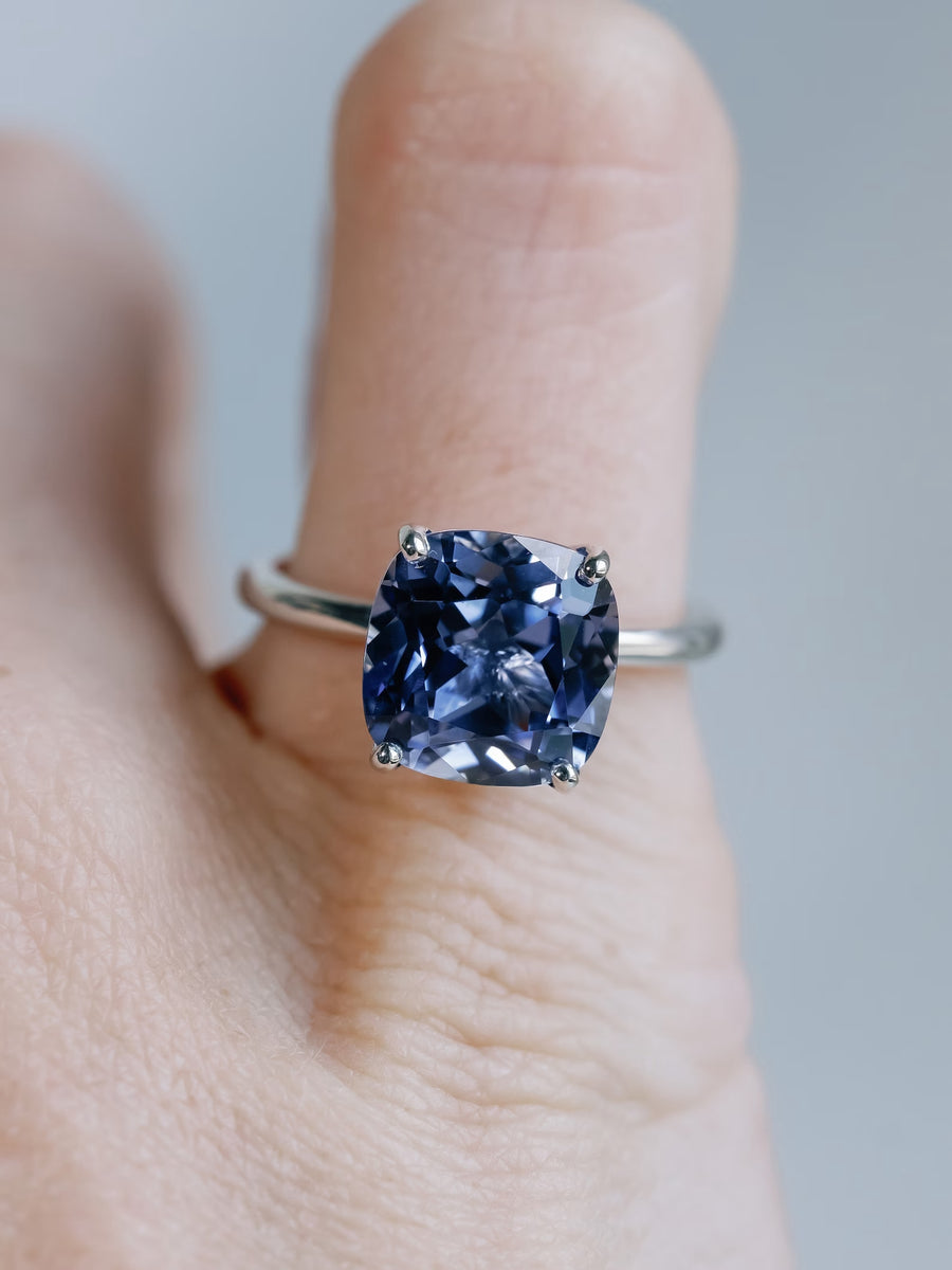 14k Cornflower Cushion Cut Lab Created Blue Sapphire Ring