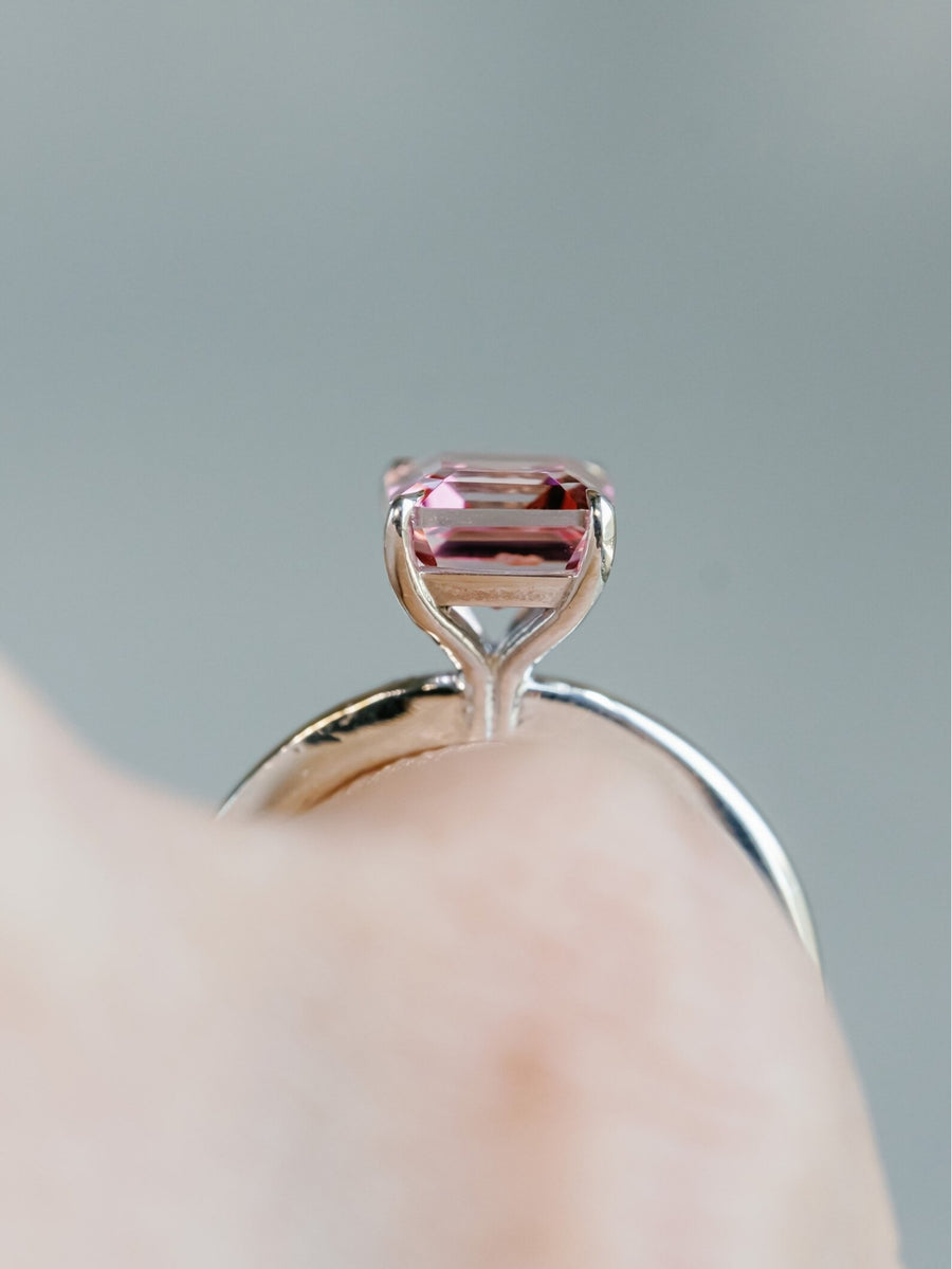 Natural Pink Topaz Emerald Cut Solitaire Ring