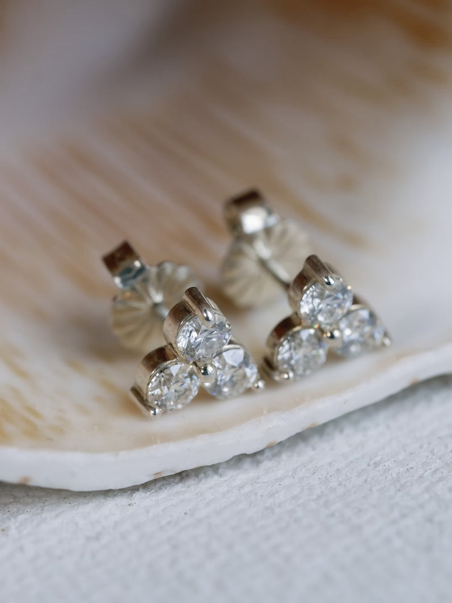 14k Moissanite Three Stone Cluster Stud Earrings