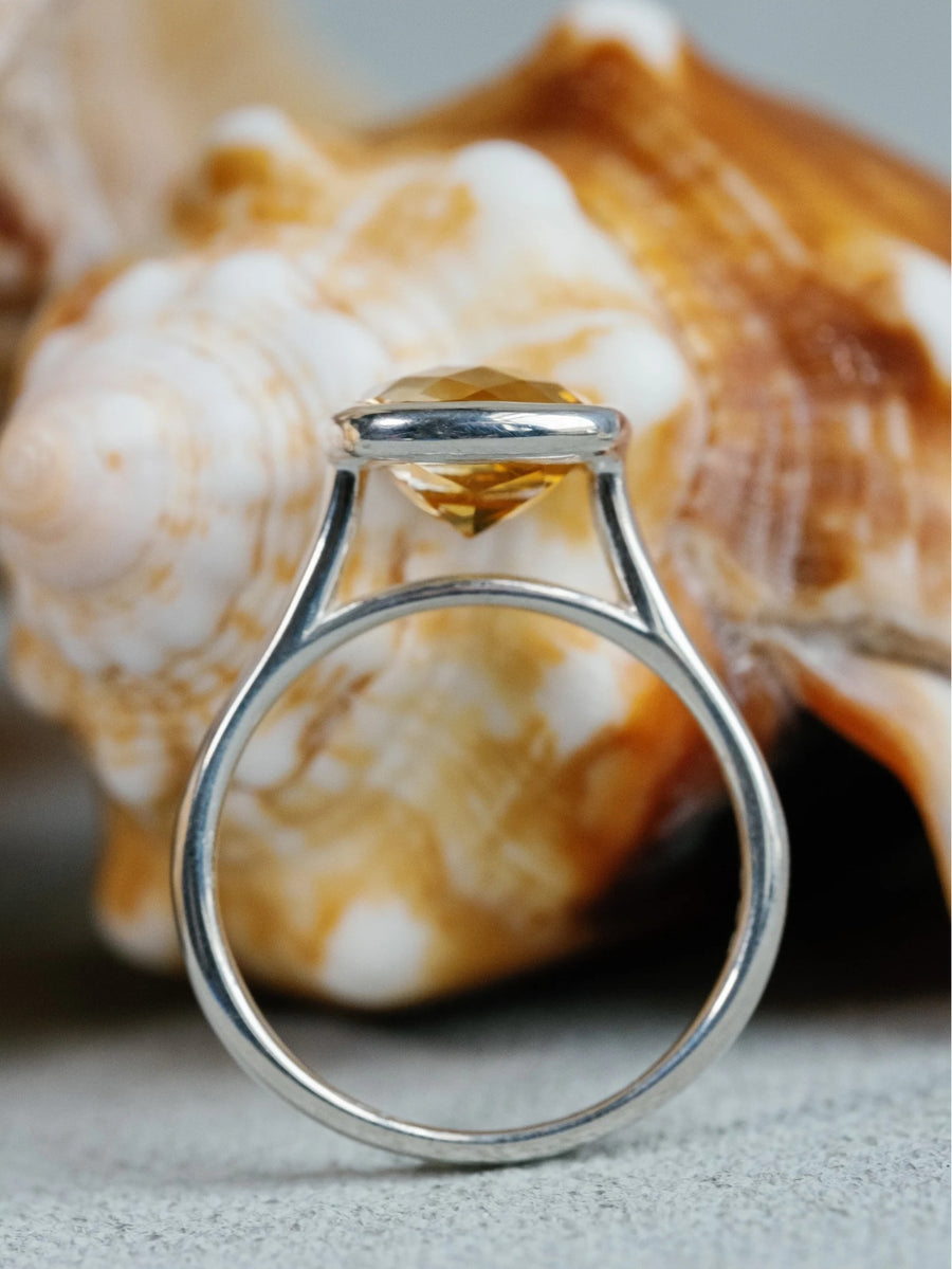 14k Cushion Cut Natural Citrine Bezel Ring