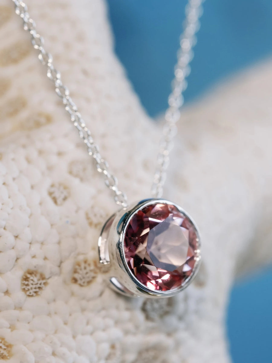 2.00ct Round Natural Pink Topaz Bezel Pendant Necklace