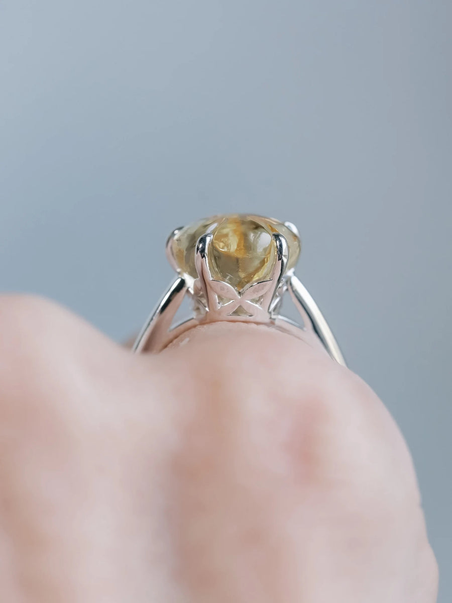 14k Citrine Five Petal Flower Solitaire Gemstone Citrine Ring