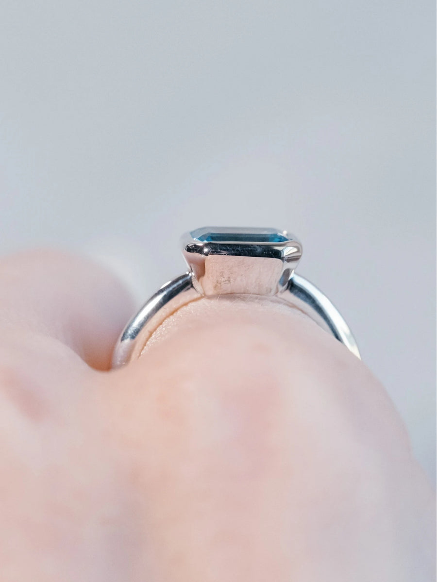 14k Emerald Cut Sky Blue Topaz Ring