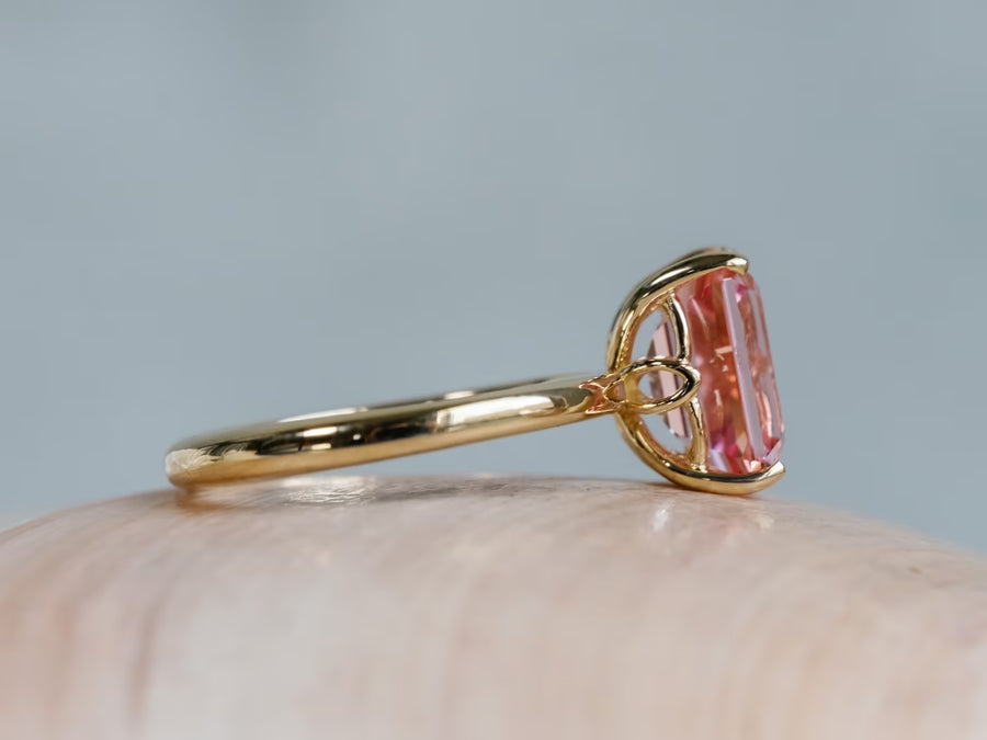 14k Emerald Cut Pink Padparadscha Sapphire Ring